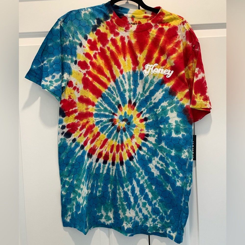 Honey Brand Co Tie-Dye Short Sleeve Tee in Blue, Red & Yellow Size Large